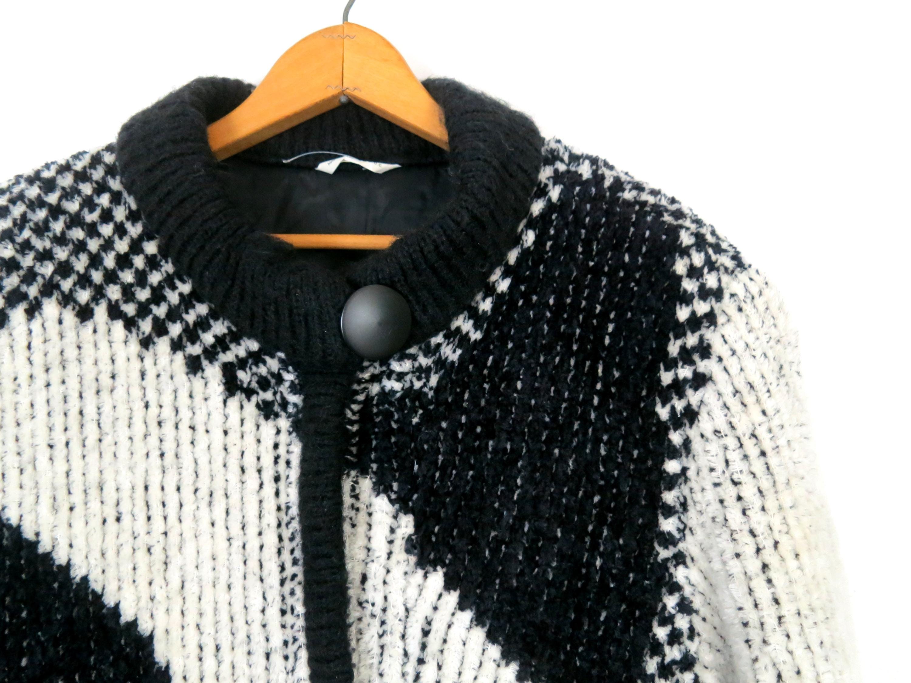80s Sweater Knit Coat Vintage Black & White Aurora