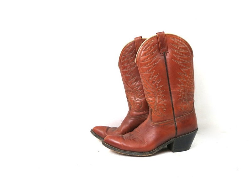 1980s Vintage Brown Leather Look Boots DINGO ACME Cowboy Boots Western Rockabilly Boots Mid Calf Boots Men/'s Boots Size 9