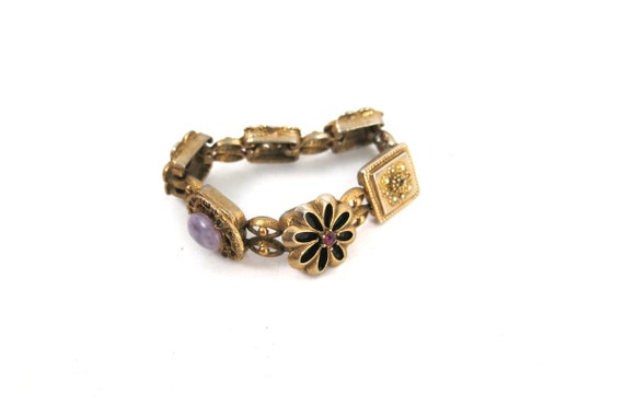 Vintage Chunky Floral Bracelet Flower Links with … - image 3