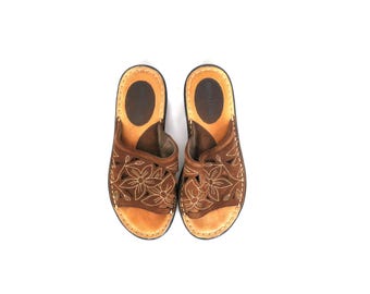 Mocasines Minnetonka de cuero vintage para mujer, tipo chanclas, talla 7 N