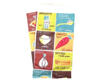 Vintage Mid Century Artist Tea Towel "Time To Watch Your Weight" MCM Kitchen Hand Towel Linen Foodie Gift