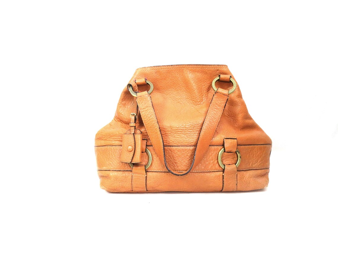 vintage Antonio Melani tan pebbled leather satchel handbag, foto 1 di 5