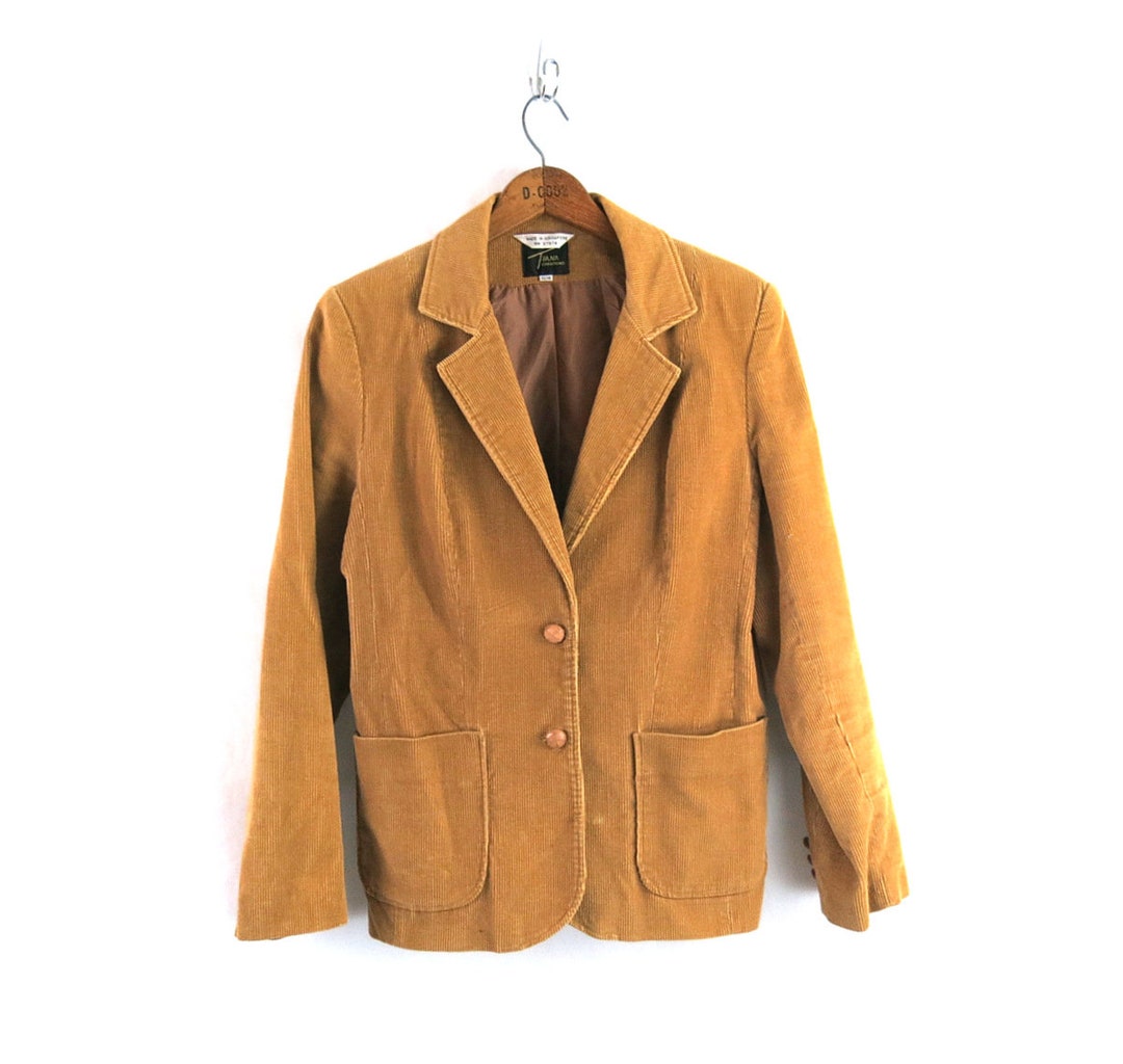 80's Light Brown Corduroy Blazer Jacket Casual Tan Layering Suit Coat