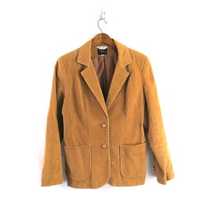 80&#39;s Light Brown Corduroy Blazer Jacket Casual Tan Layering Suit Coat Women&#39;s Size Medium Large
