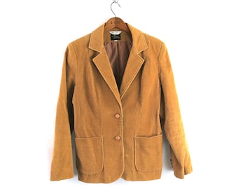 80's Light Brown Corduroy Blazer Jacket Casual Tan Layering Suit Coat Women's Size Medium Large