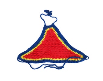 Vintage Crochet Halter Top: 70s Boho Festival Crop Top