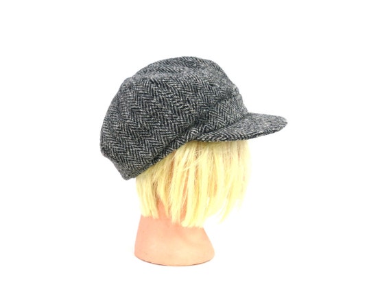 Herringbone Wool Cabbie Cap Gray Newsboy Hat Vint… - image 10