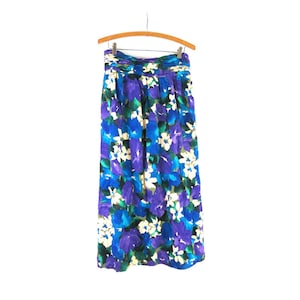Long Floral Skirt Vintage Blue & Purple Flower Pattern Maxi Skirt Women&#39;s Size Small
