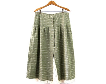 Sage Green Peasant Skirt | High Waist Pattern Skirt | Vintage Chore Skirt with Lace | Prairie Cowgirl Skirt / Women's 34 W