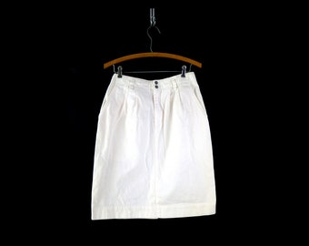 White Cotton Pencil Skirt Vintage 1990s Liz Claiborne Mini Skirt Minimal Summer Skirt Women's Size 10