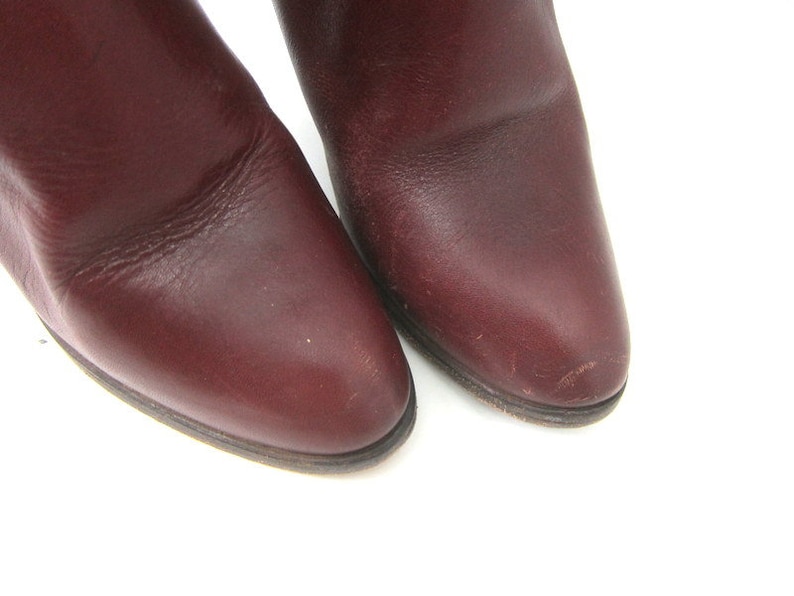 70s Mahogany Brown Leather Boots Tall Red Brown Wooden Heel Cowgirl Boots BOHO Riding Boots COWGIRL Vintage Boots Womens Size 7