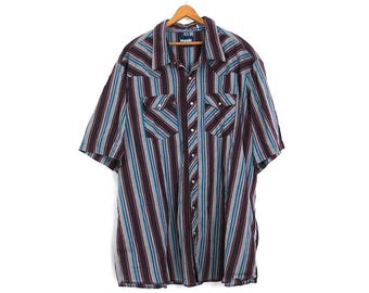 Camisa vaquera vintage Wrangler de manga corta con botones de perlas y estilo western, talla 4X para hombre.