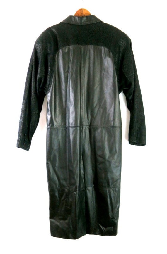 Long Black Leather Coat 80s Duster Jacket Vintage… - image 8