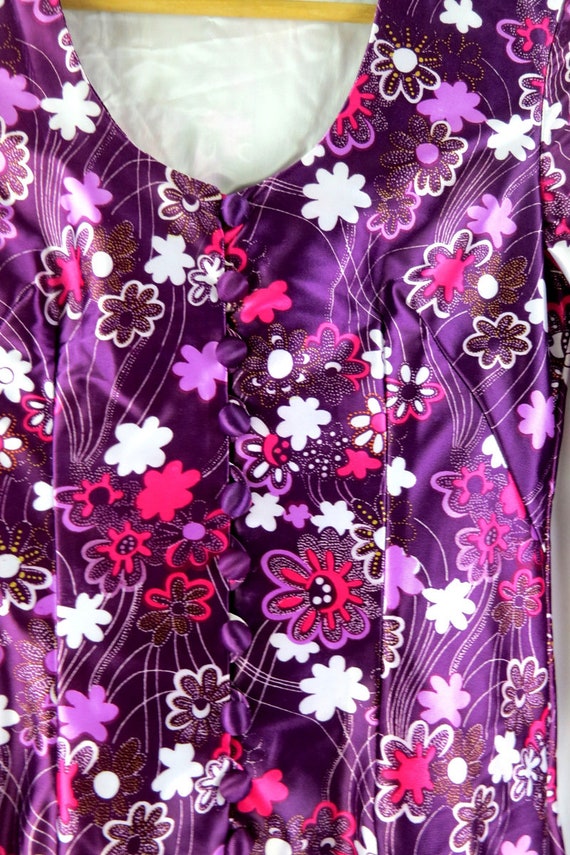 Long Maxi Floral Dress Retro 1970s Dress Purple F… - image 5