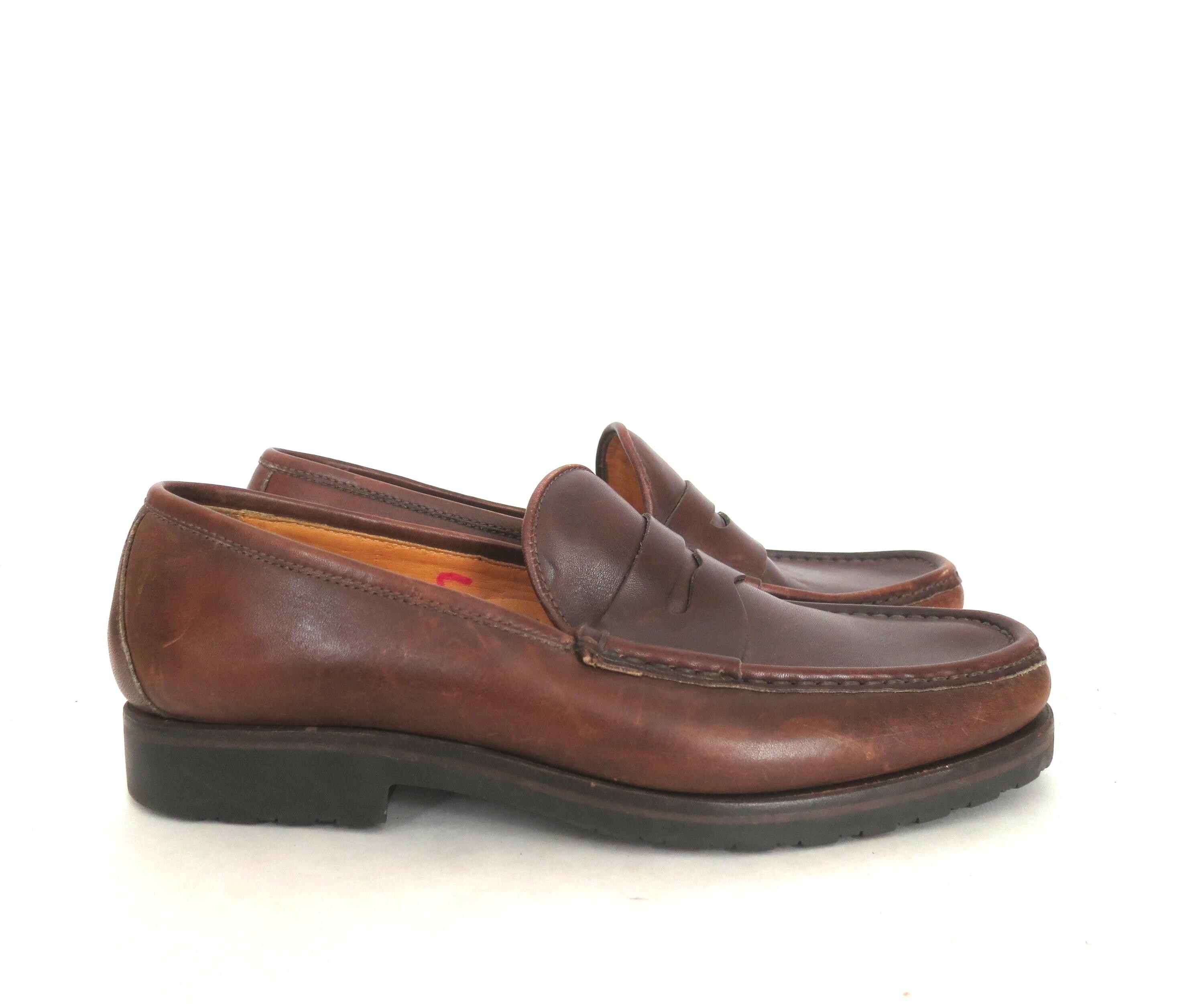Lands End Vintage Brown Leather Penny Loafers - Men