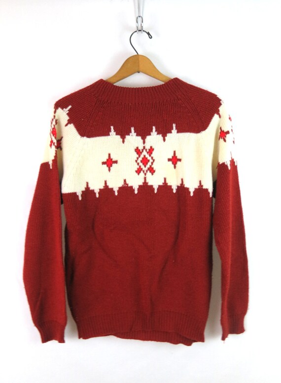 Pull Vintage JC Penny Années 70 - Motif Nautique/Sci-Fi & Drapeau Népal - Taille Youth Large