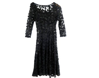 Sheer Black Lace Dress | Vintage Goth Dress | Long Sleeve Sexy See Through Dress / Small Medium