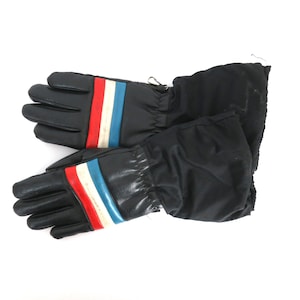 Black SKI Gloves Warm Winter Gloves Vintage 1980s Puffy Vintage Snowmobile Mittens Size Small Medium