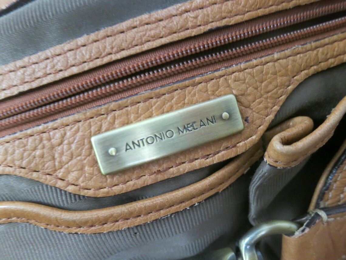 vintage Antonio Melani tan pebbled leather satchel handbag, foto 3 di 5