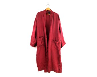 Maroon Red SILK Robe | 00s Belted Bathrobe | Silk Dressing Robe Housecoat | One Size
