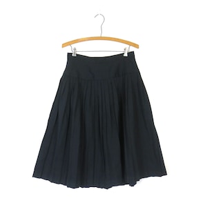Vintage Faltenrock Schwarz Hohe Taille Knie Rock Plissee Schulmädchen Basic Schwarzer Rock Preppy MOD Rock Damen Größe Medium