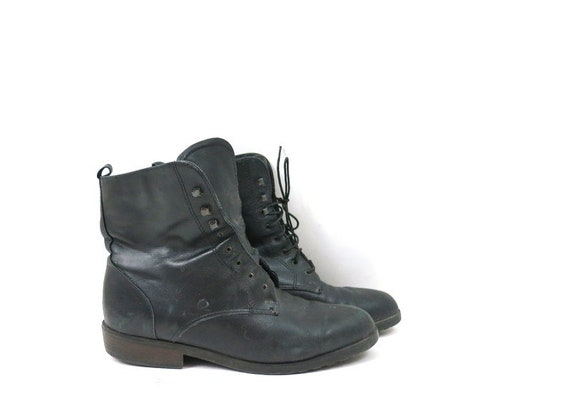 Vintage black leather ankle boots 1980s PIPPI Lace
