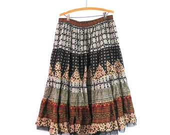 Long Boho Print Skirt Vintage Hippie Skirt Sun Pattern Maxi Skirt Women's Plus Size 22