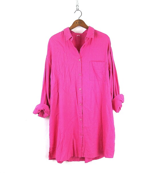 Bright Pink Shirt Dress | Long Minimal Dress | Vi… - image 1