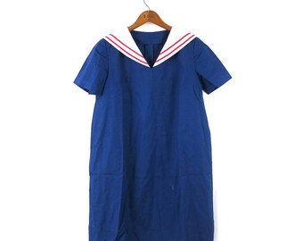 Vestido marinero azul marino de los años 50 / Mini vestido náutico / Vestido vintage de la década de 1950 / Medio de mujer