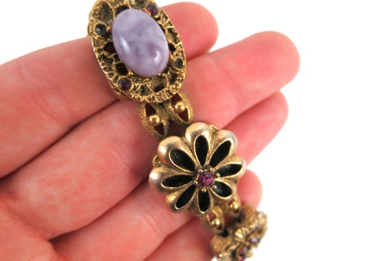 Vintage Chunky Floral Bracelet Flower Links with … - image 6