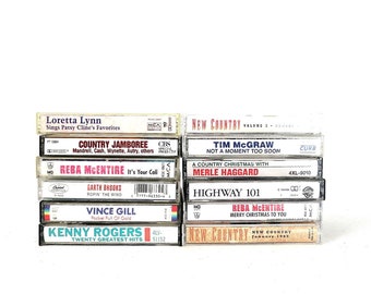 12 Vintage Cassette Tapes Loretta Lynn Reba McEntire Kenny Rogers Garth Brooks / 1980s 90s Music Tapes Lot