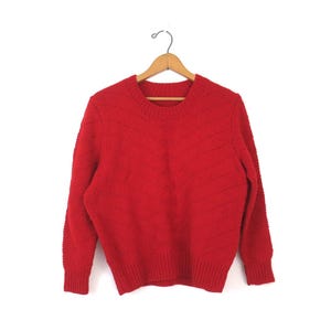 Handmade Chunky Red Sweater Vintage Hand Knit Red Sweater | Women&#39;s Size Medium