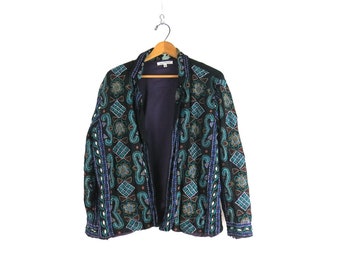 Vintage Embroidered blazer jacket | Purple & Black Ethnic Boho Embroidery Jacket | Women's Size Large