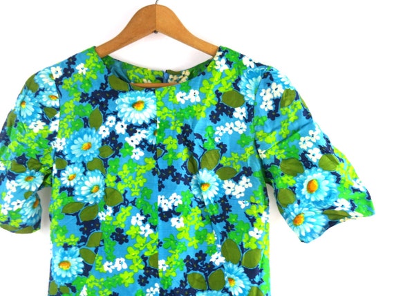 VTG 60s 70s BLUE PURPLE PINK GREEN FLORAL DAISY GEOMETRIC MOD SHIFT DRESS 8 10