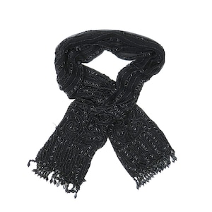 Black Beaded Scarf Flapper Gatsby Girl Vintage Cocktail Party Scarf Sheer Scarf with Beading