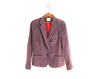 80's Violet Velours Côtelé Blazer Veste Casual Automne Superposition Manteau Swingles Costume Manteau Femme Taille Petite