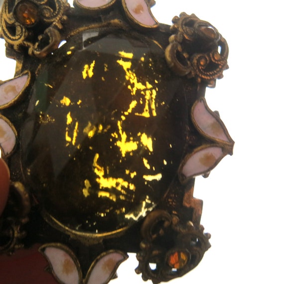 vintage AMBER GLASS brass filigree Brooch antique… - image 3