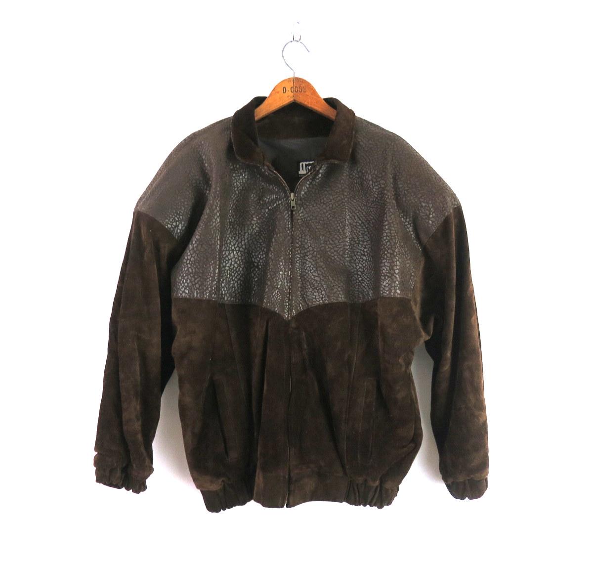 90s Brown Suede Leather Bomber Coat | Vintage COMMIT Bomber Jacket