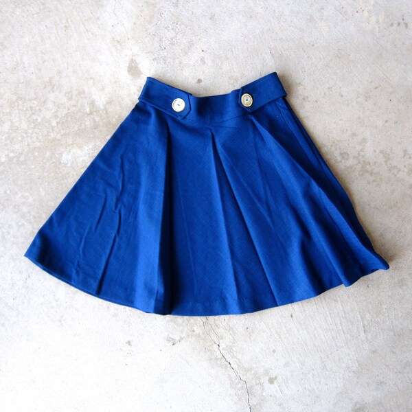 60s Blue Skirt | High Waist Skirt 1960s | Mod Mini Skirt | Basic Summer Miniskirt Hipster Girl Vintage Womens XS