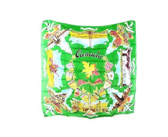 Vintage Canada Scarf 1960s Green Travel Souvenir women's gift
