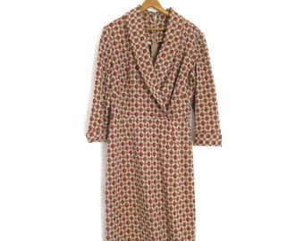 Robe MOD rétro des années 1970 | Robe fuselée à manches 3/4 | robe vintage en tricot poly Grannycore | Grandes femmes