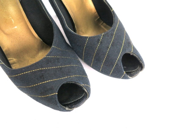 1950s Black & Gold Fabric High Heels Vintage 50s … - image 3