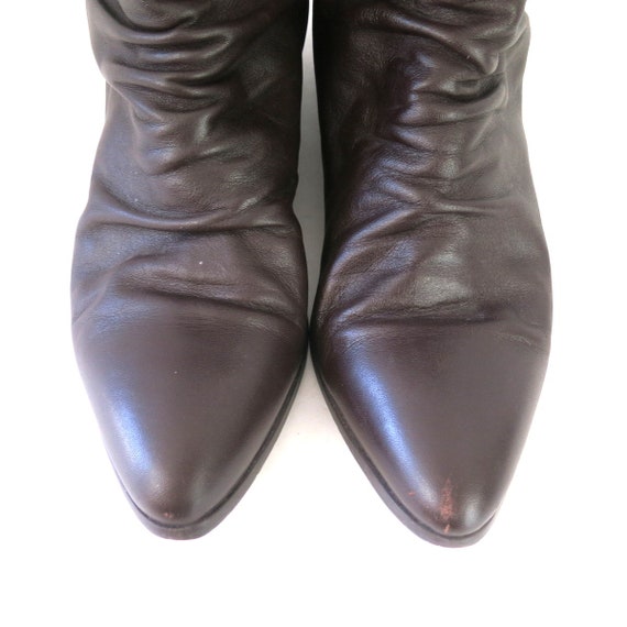 Brown Leather Slouchy Boots | 90s Mid Calf Bootie… - image 6