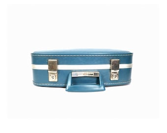 Vintage Blue Suitcase Small Size Luggage Hard Shell Overnight Travel Bag Luggage Wedding Card Box