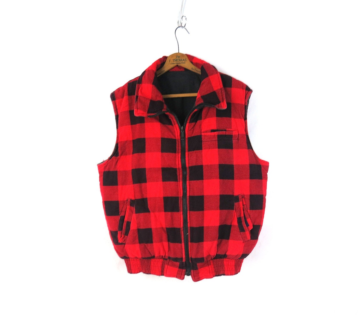 Red and Black Buffalo Check Plaid Vest Reversible Cotton Puffer Jacket Sleeveless Lumberjack Grunge Vest Hipster UNISEX Vintage size Large