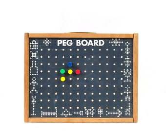 Vintage children's chalkboard with wooden storage box / Peg Board Case