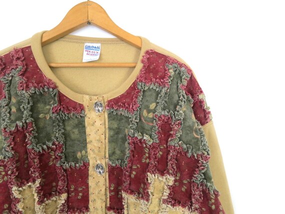 Textured Patchwork Sweatshirt Cardigan Vintage Fo… - image 2