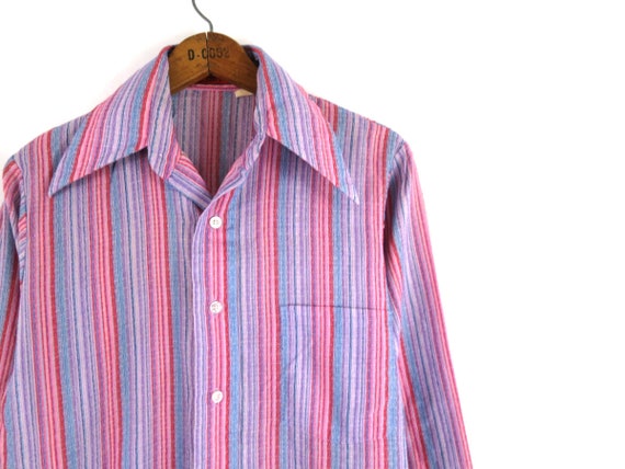 Vintage 1970s Button Up Oxford Shirt | Pink Purpl… - image 2