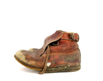 Antique Children's Leather Boots Child's Kids Buckle Tie Shoes