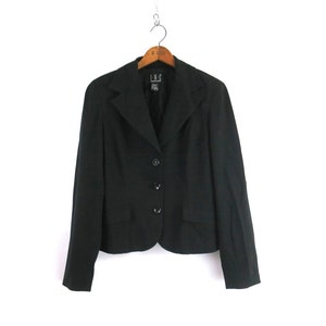 Black Cropped Blazer 00s Suit Jacket Preppy Button Down Dress Jacket Women&#39;s Size 8 / maq